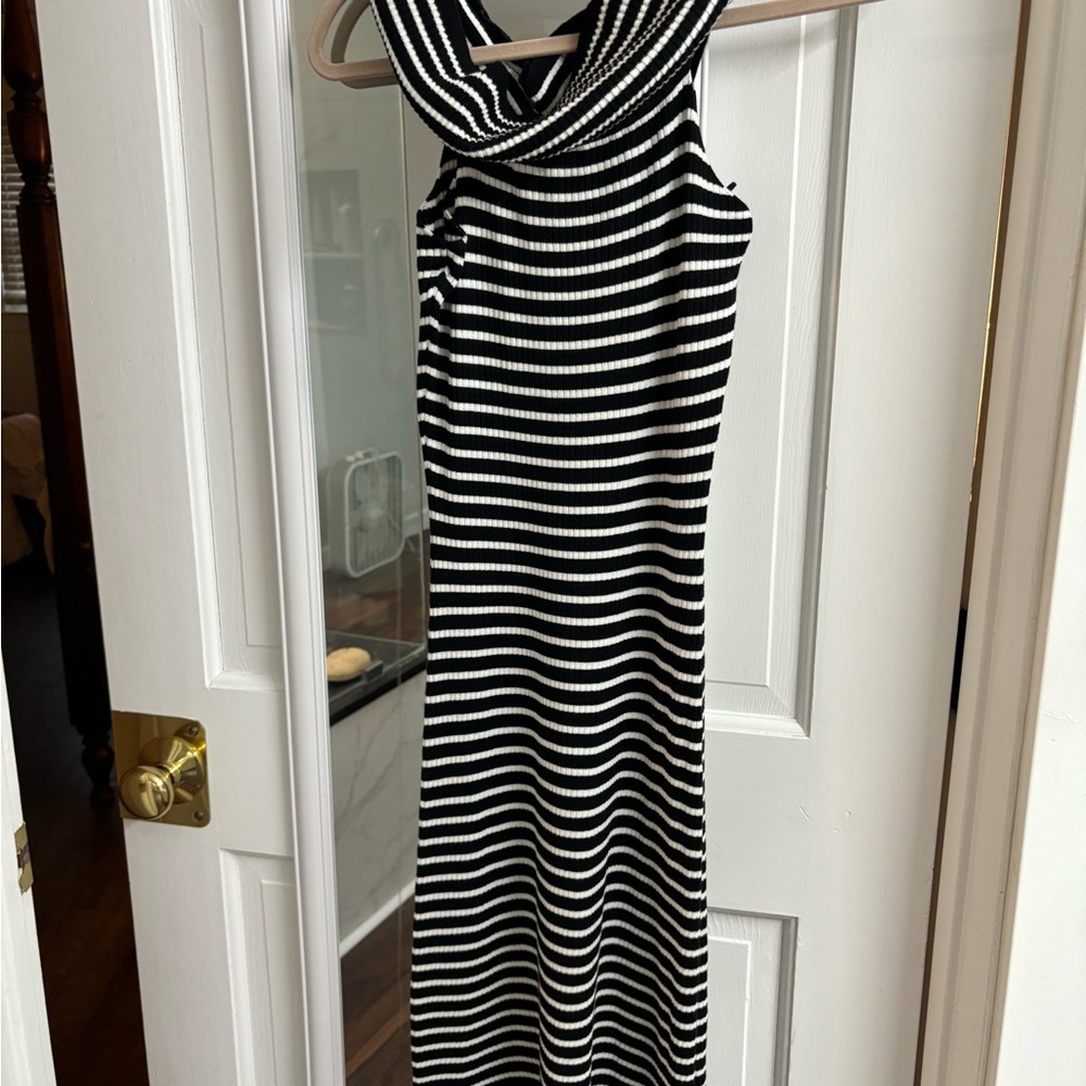 Freshman Monochrome Striped Midi Dress